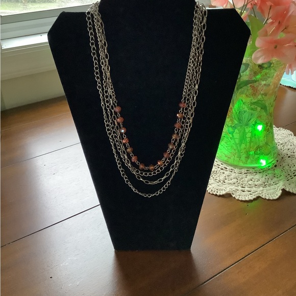 Silver tone Graduated Salmon Colored Beaded Necklace. - Picture 5 of 7